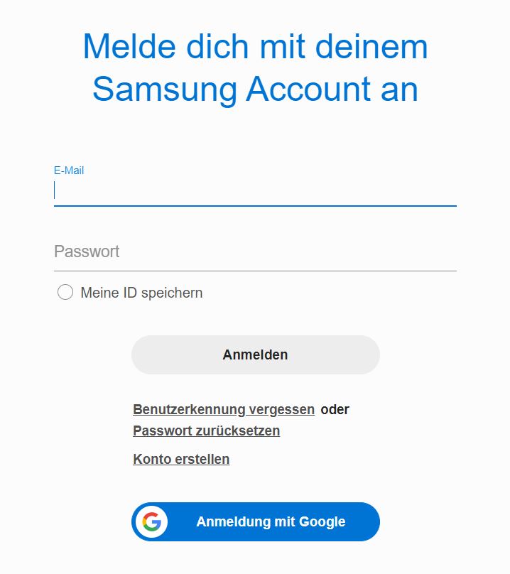 Anmeldefenster für die Samsung Cloud