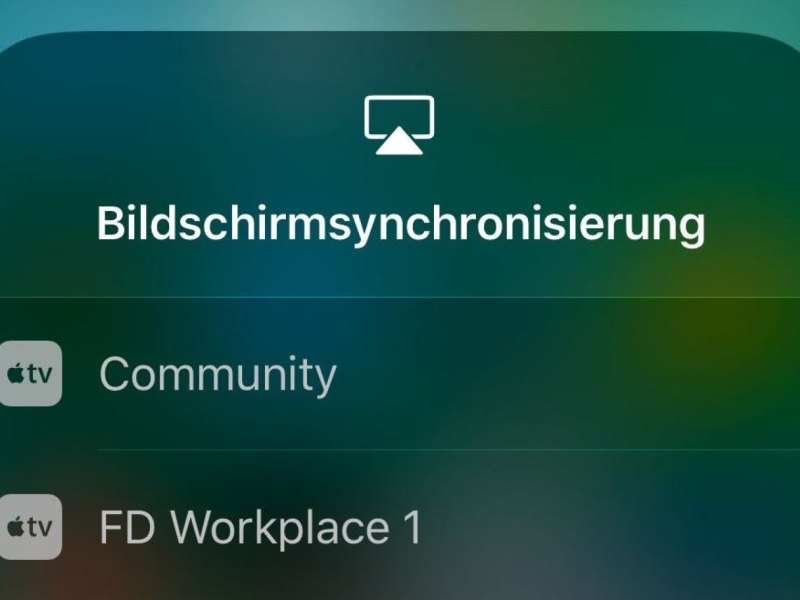 Das Logo von AirPlay mit Beschriftung "Bildschirmsynchronisierung".