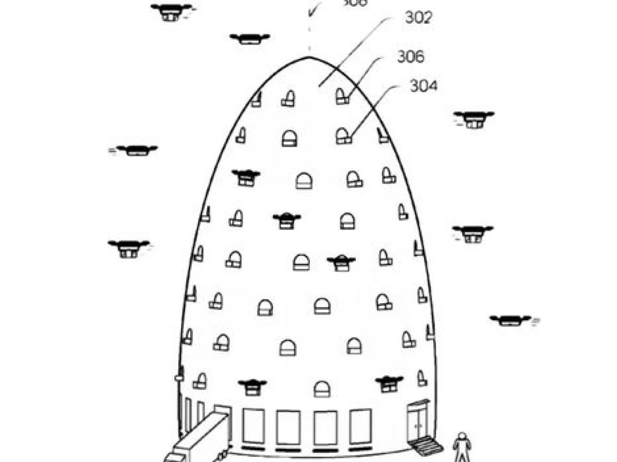 Die geplanten Drohnen-Lagerhäuser von Amazon in Form von Bienenstöcken.