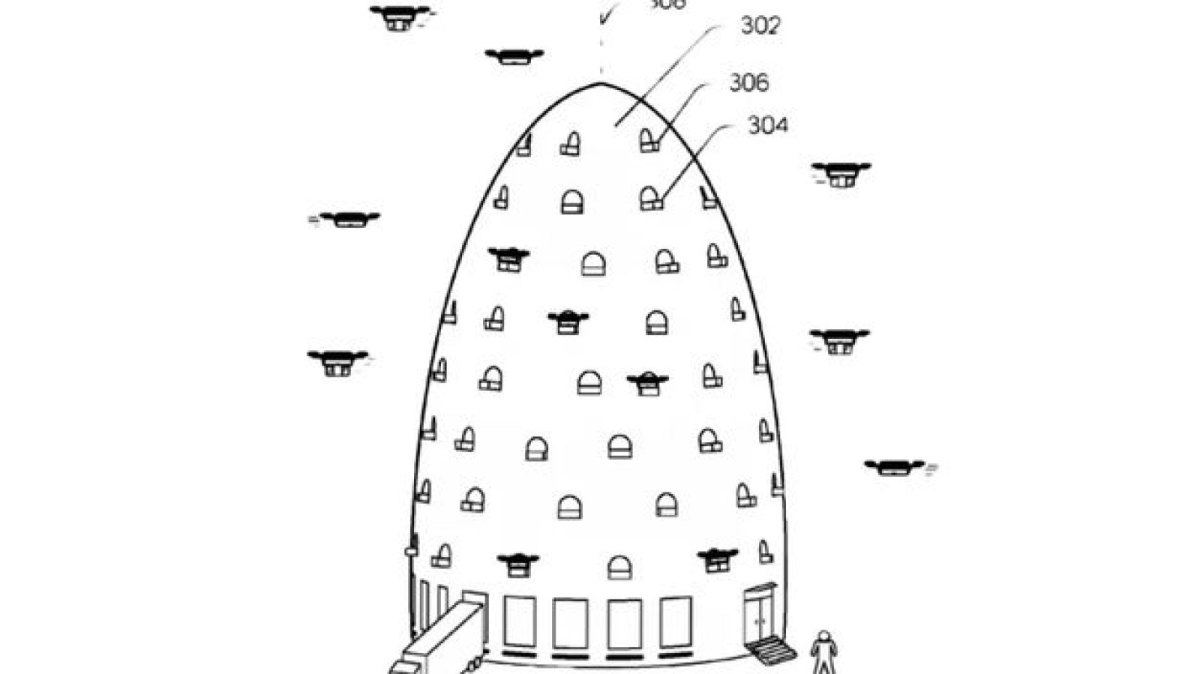Die geplanten Drohnen-Lagerhäuser von Amazon in Form von Bienenstöcken.