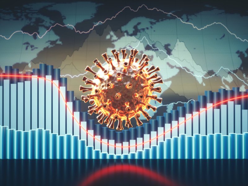 Coronavirus und Datenbalken.
