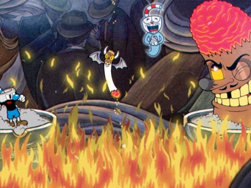 Illustrierte Figuren aus dem Spiel Cuphead