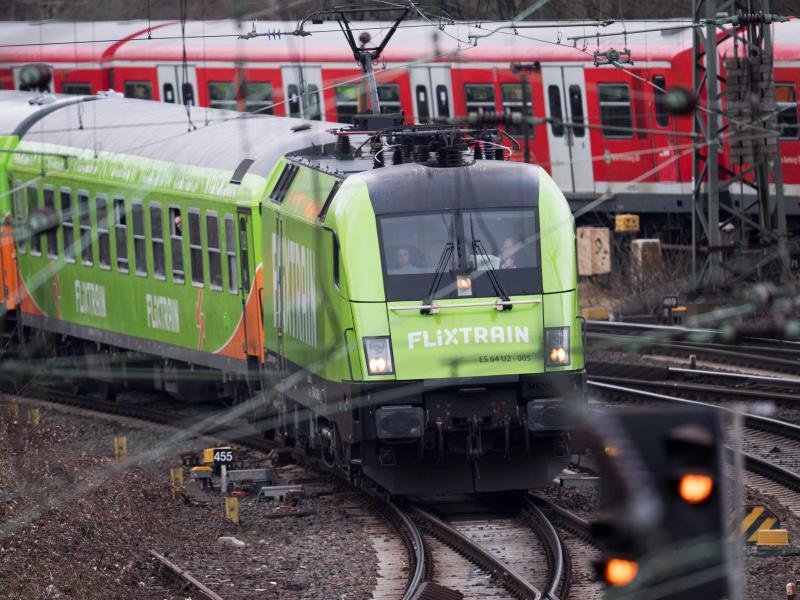 Ein Flixtrain fährt in den Hamburger Hauptbahnhof ein.