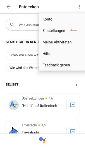 Das ausgeklappte Menü zeigt dir als Option an, die Einstellungen zu öffnen.