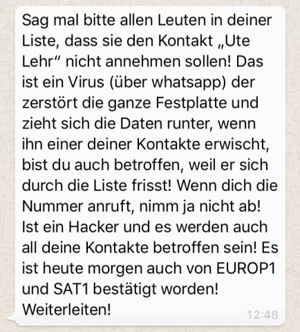 Die Warnung ist ein Fake: Der zerstörerische Virus-Kontakt "Ute Lehr" existiert nicht.