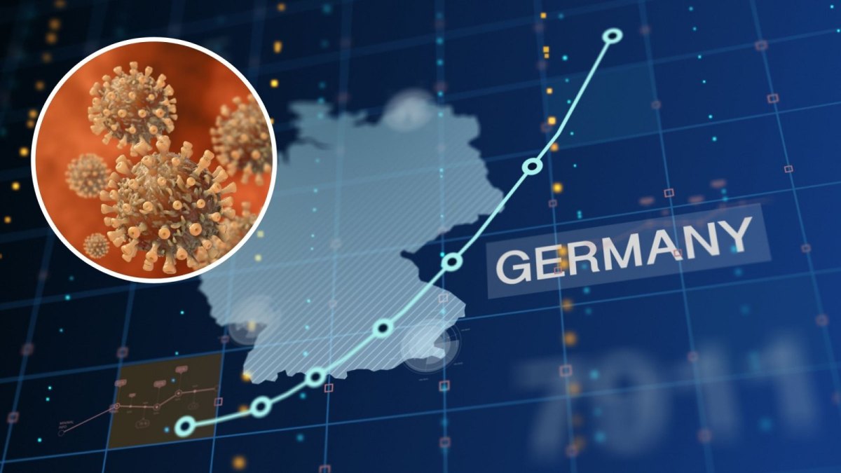 Deutschlandkarte mit dem Coronavirus.