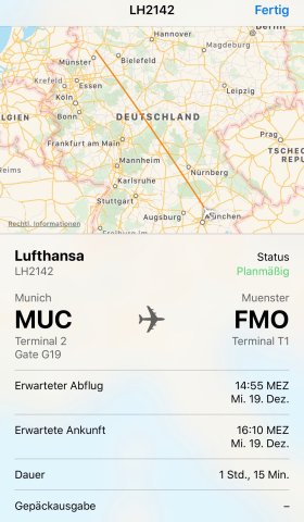 Inklusive Karte und Daten zum Flugstatus zeigt dir dein iPhone alles an, was es zu wissen gilt.