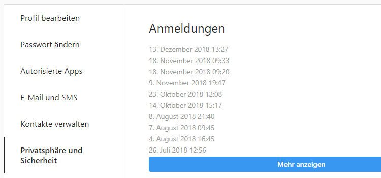 Instagram bietet euch ebenso die Möglichkeit, die letzten Logins einzusehen.