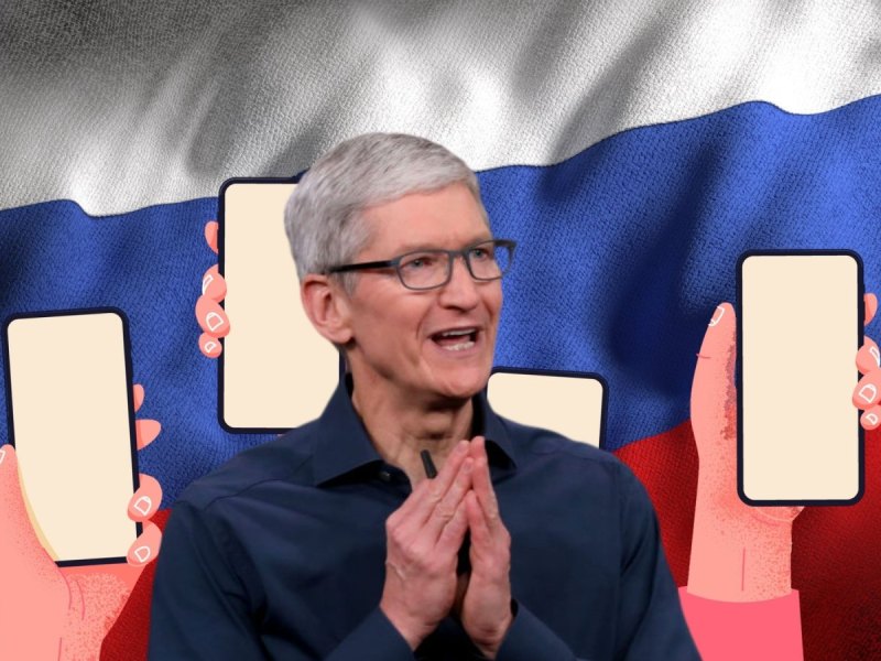 Tim Cook vor der russischen Flagge