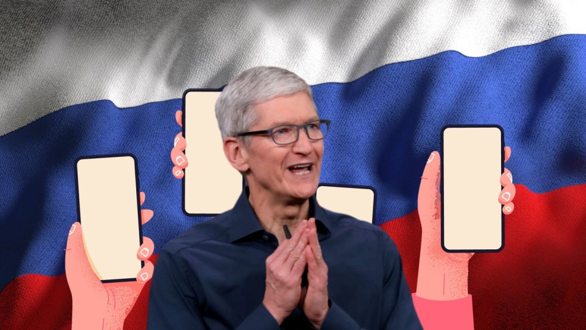 Tim Cook vor der russischen Flagge