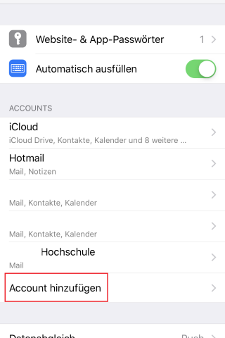 Tippt auf "Account hinzufügen".