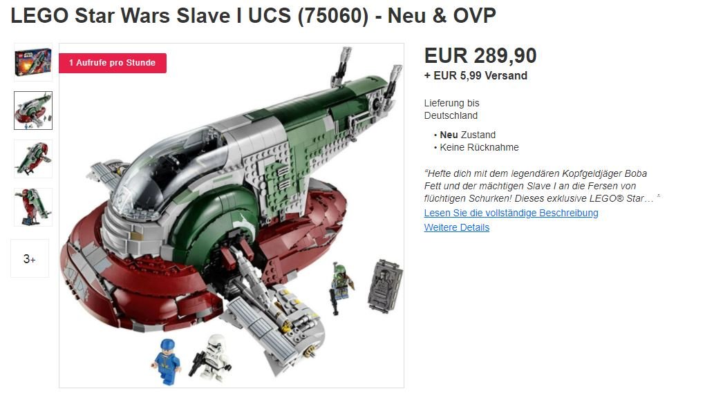 Das Spielzeug Star Wars Slave I UCS von LEGO kostet dich derzeit knap 300 Euro im Internet. Schuld daran hat "The Mandalorian".