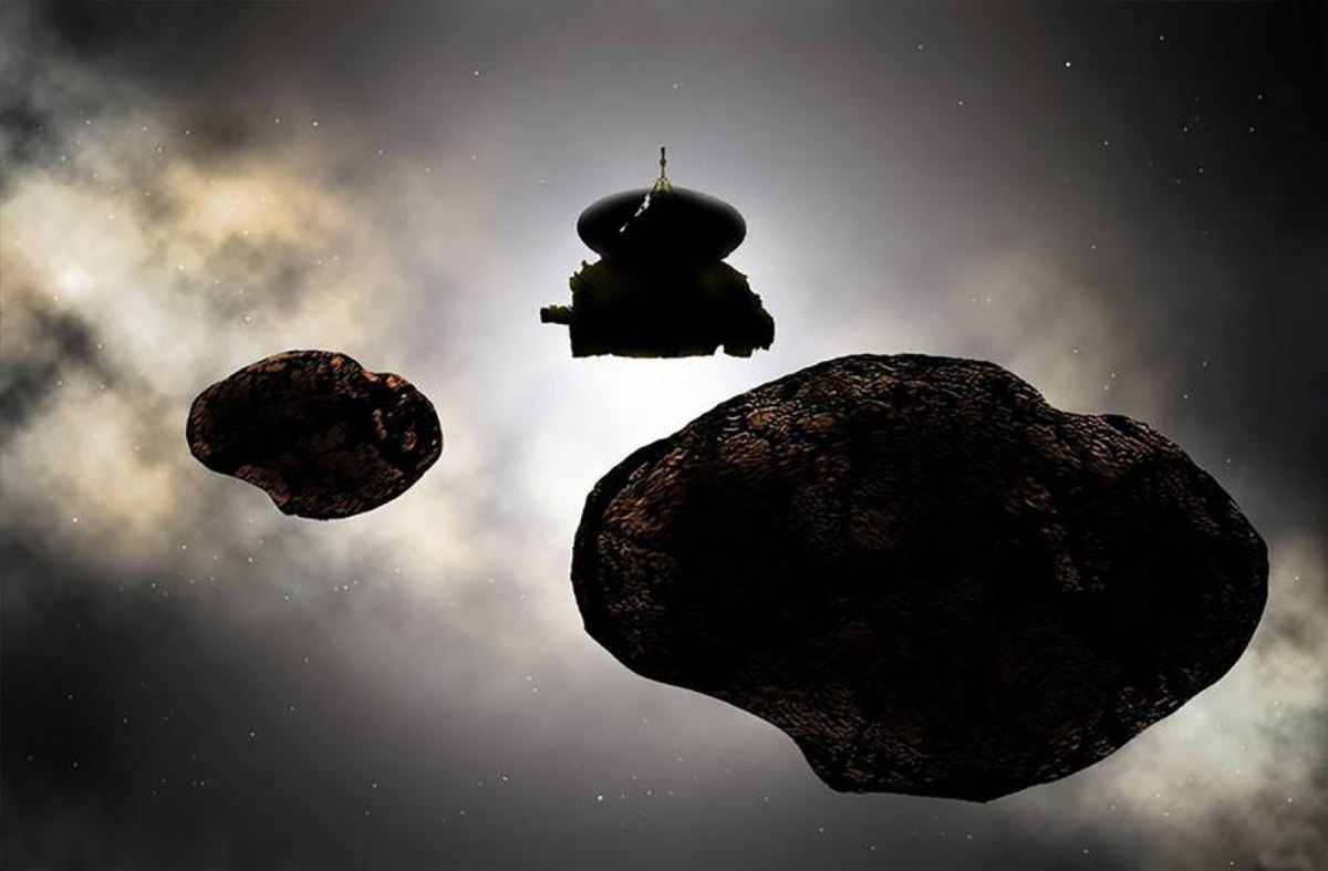 Künstlerische Darstellung vom Vorbeiflug der NASA-Raumsonde New Horizons am fernen Himmelsobjekt (486958) 2014 MU69