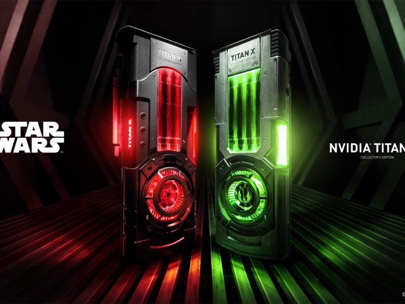 NVIDIA TITAN Xp Grafikkarten im Star-Wars-Look. Links das Modell Galaktisches Imperium