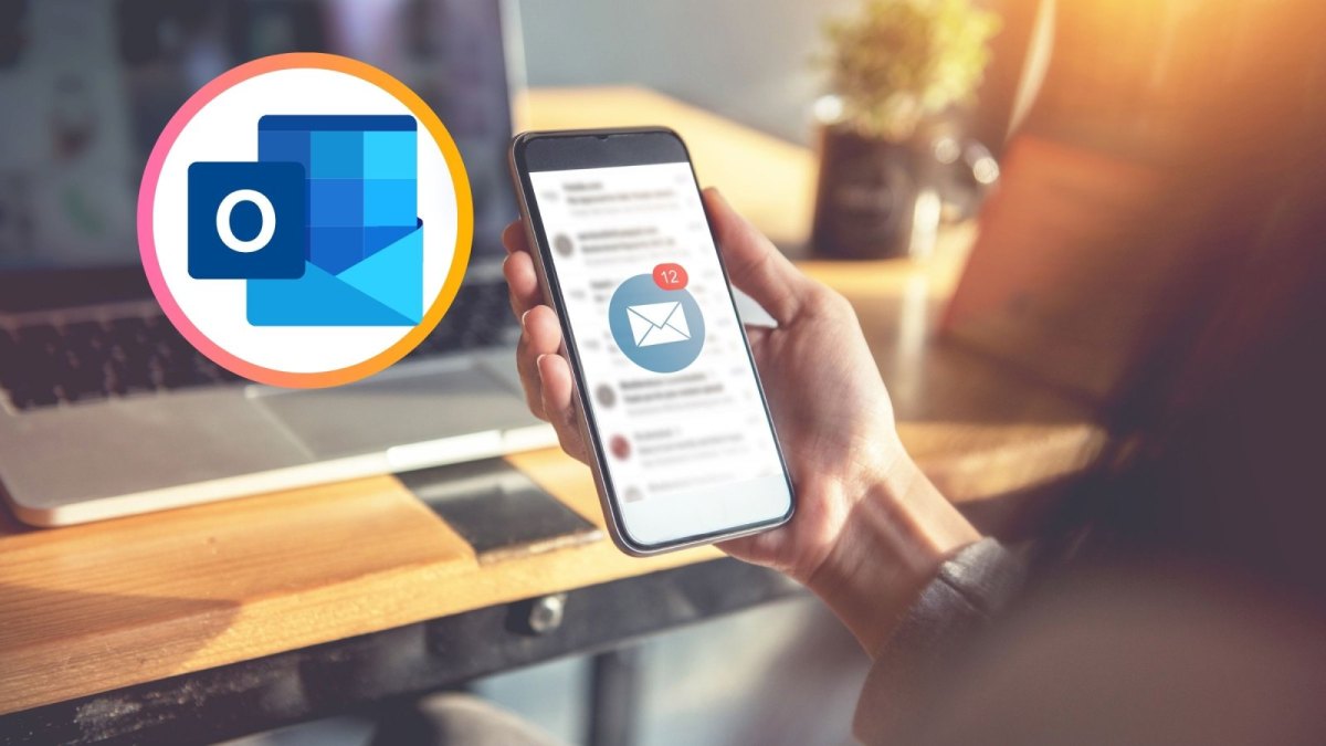 Mailprogramm auf dem Smartphone und das Outlook-Logo