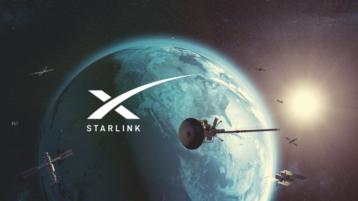 Satelliten im Weltall und das Starlink-Logo