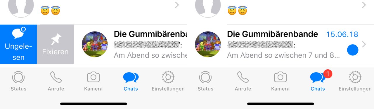 Wischt einfach nach rechts und die WhatsApp-Nachricht ist wieder als ungelesen markiert.