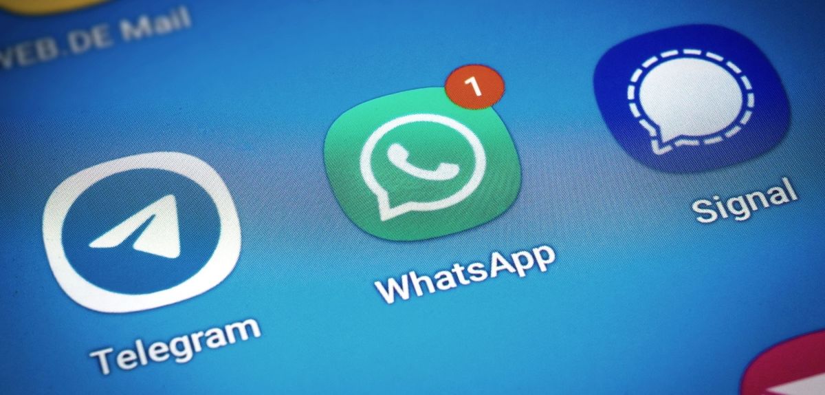 Telegram-, WhatsApp- und Signal-Icon.