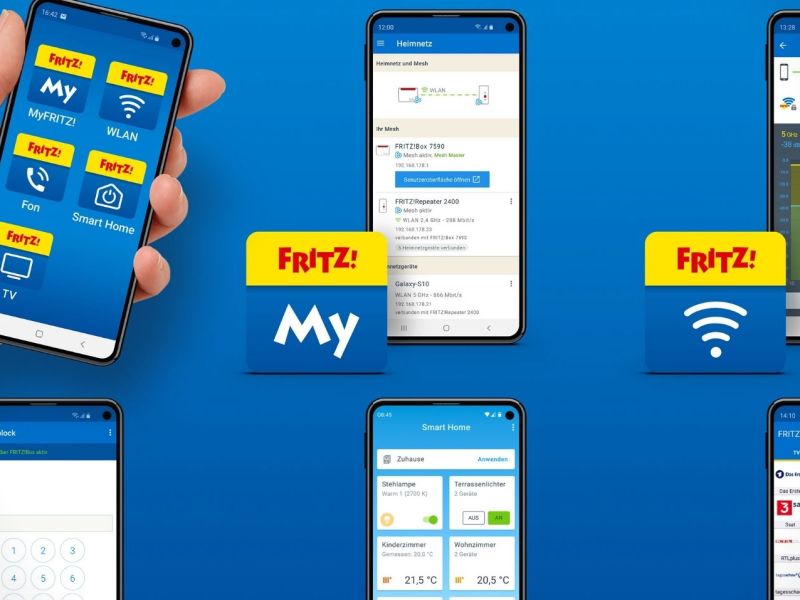 Verschiedene Handys, die diverse FritzApps zeigen.