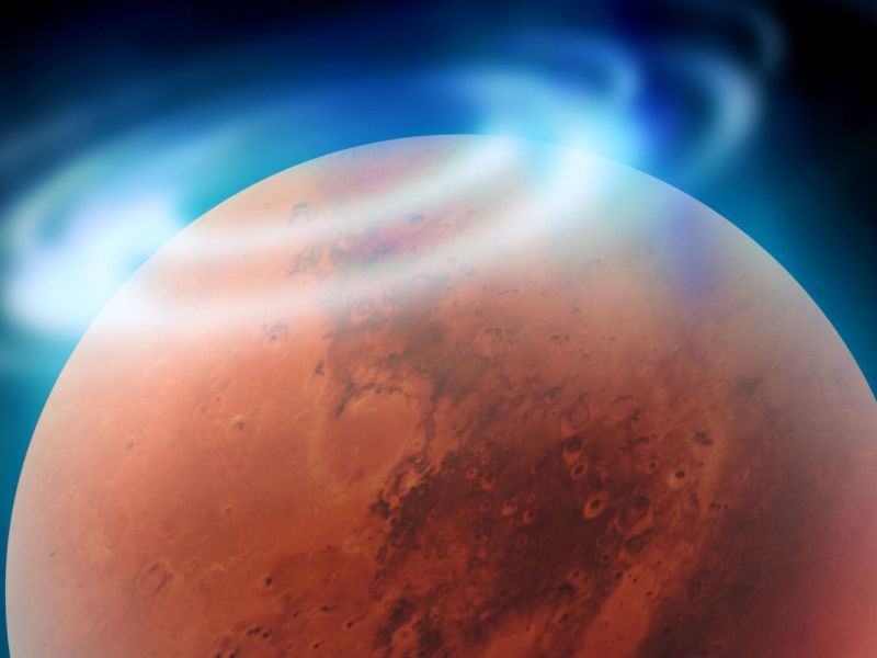 3D-Illustration des Planeten Mars mit Polarlichtern