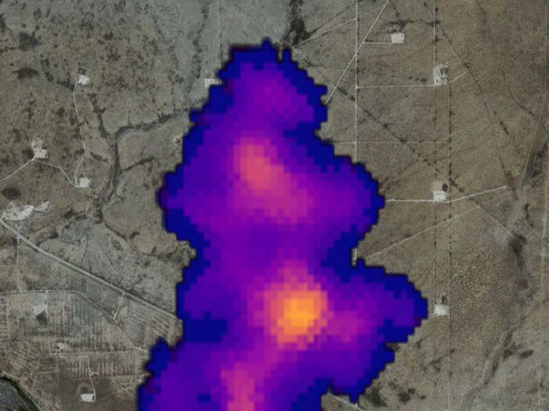 Eine 3 km lange Methanfahne südöstlich von Carlsbad, New Mexico