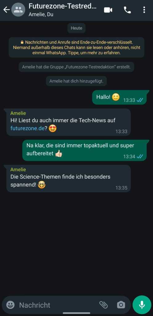 WhatsApp-Screenshot mit dem Samsung Galaxy S22 Ultra
