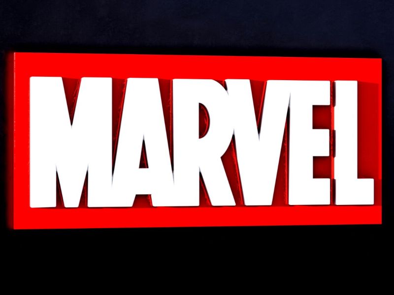 Marvel-Logo auf schwarzem Untergrund.