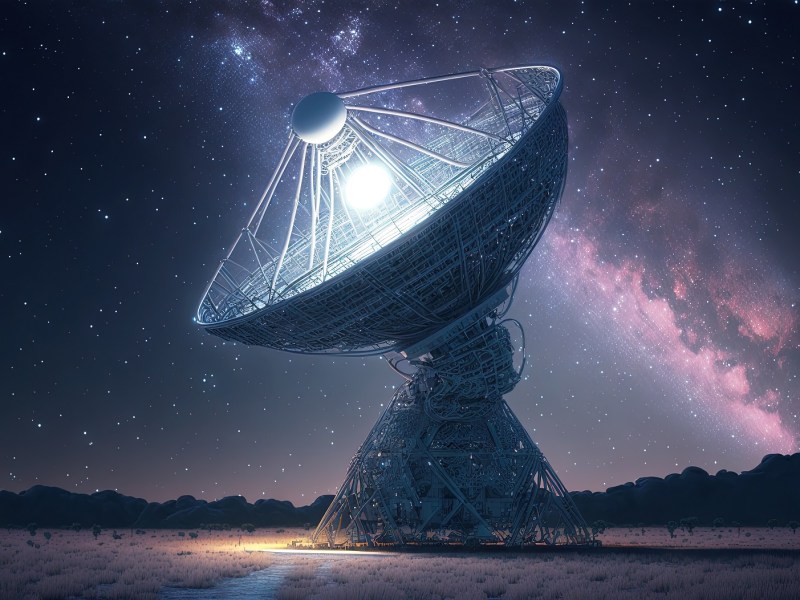 Radioteleskop und Nachthimmel