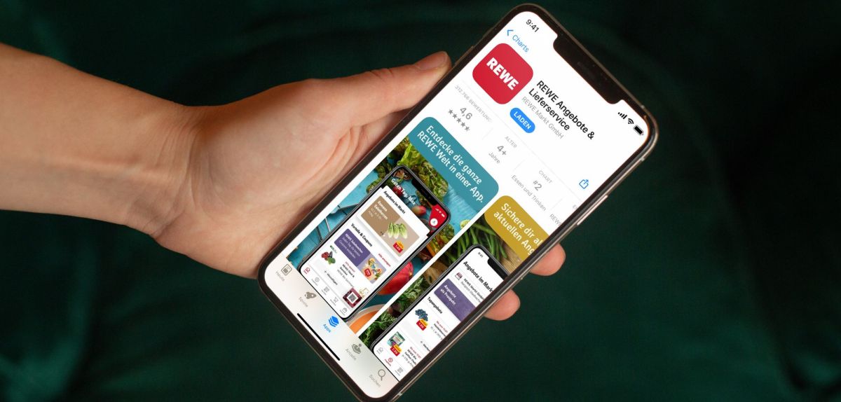 Rewe-App auf einem Smartphone