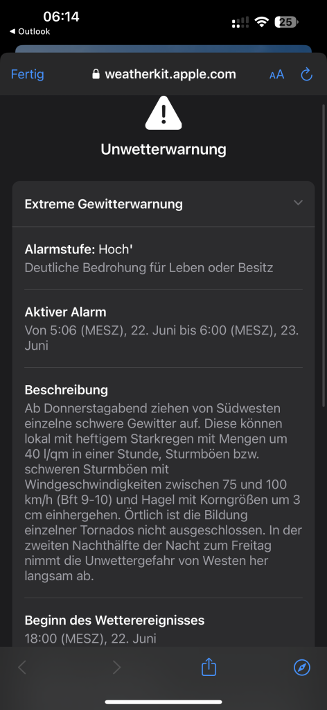 Wetterwarnung auf dem Handy