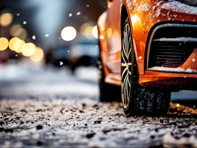 Auto auf einer verschneiten Straße.