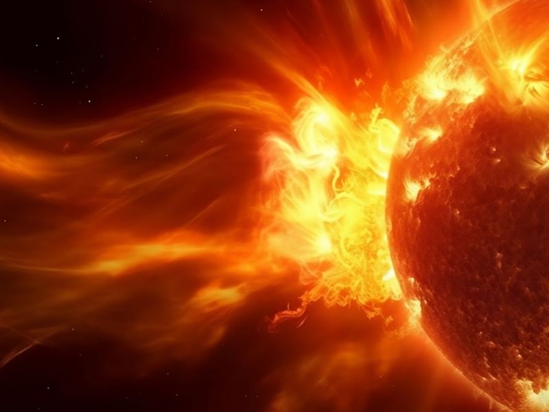 Starke Eruption der Sonne vor einem dunklen Hintergrund