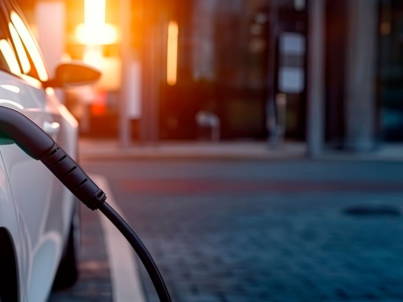 Ein Elektroauto wird aufgeladen.