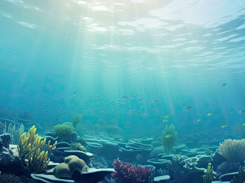 Grafische Darstellung des Ozeans von unterhalb der Wasseroberfläche.