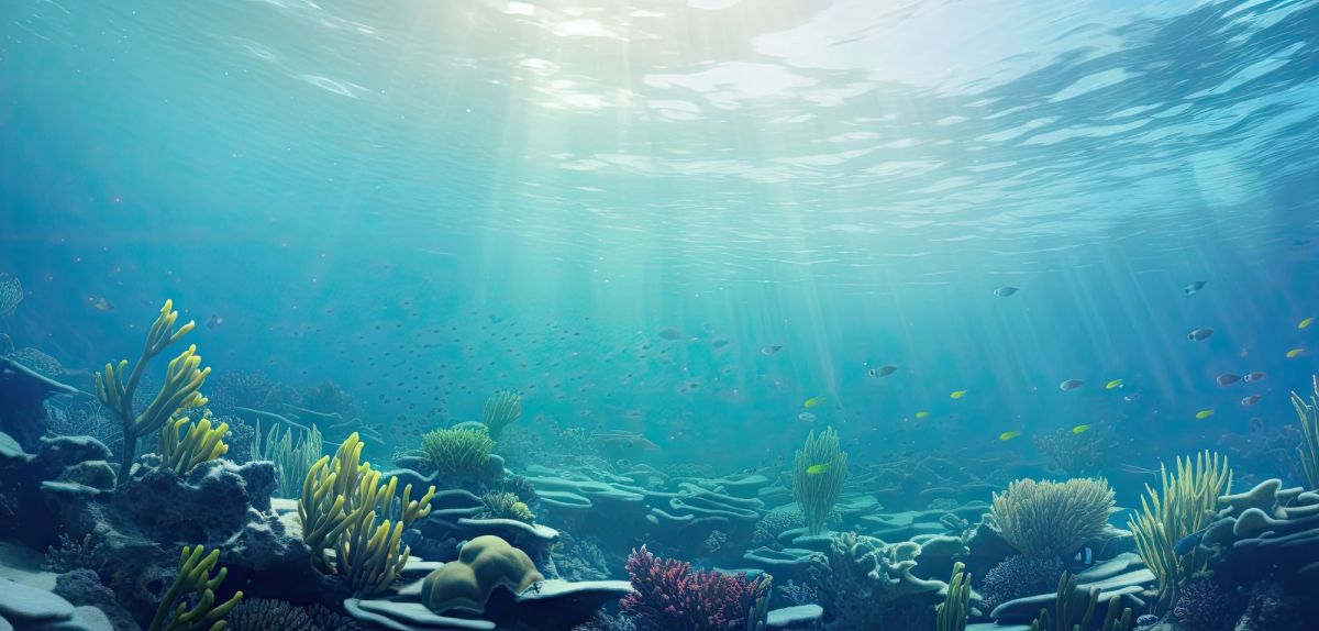 Grafische Darstellung des Ozeans von unterhalb der Wasseroberfläche.