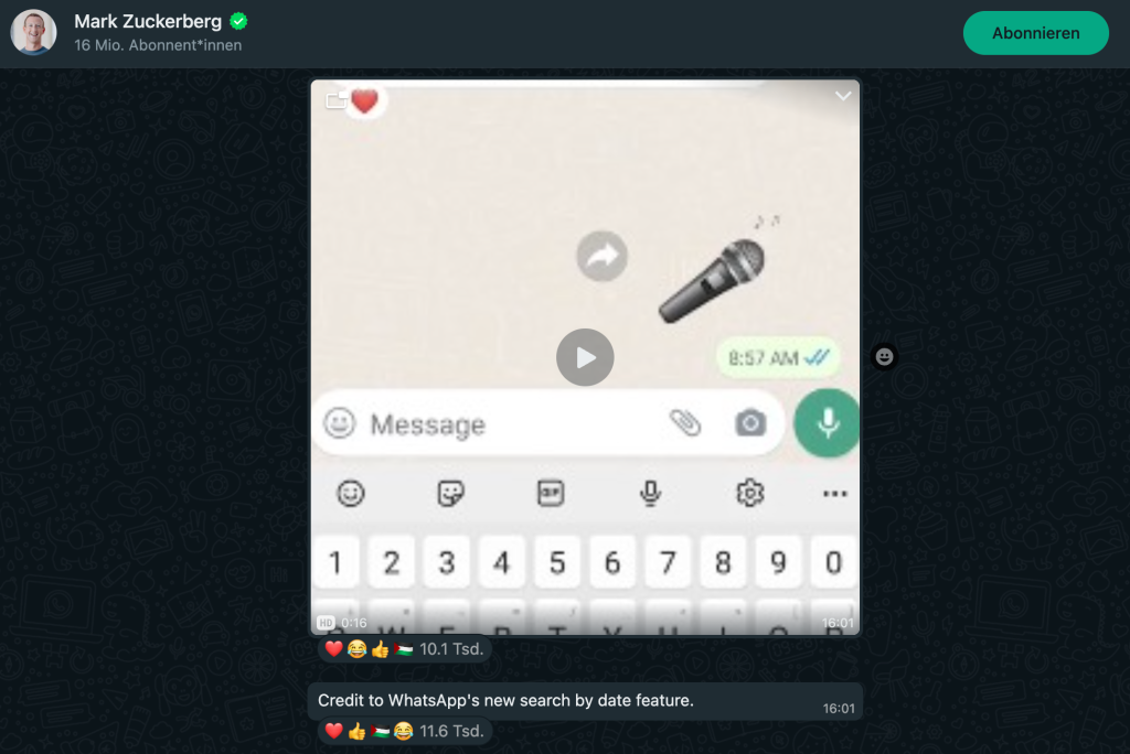 Screenshot Mark Zuckerberg WhatsApp