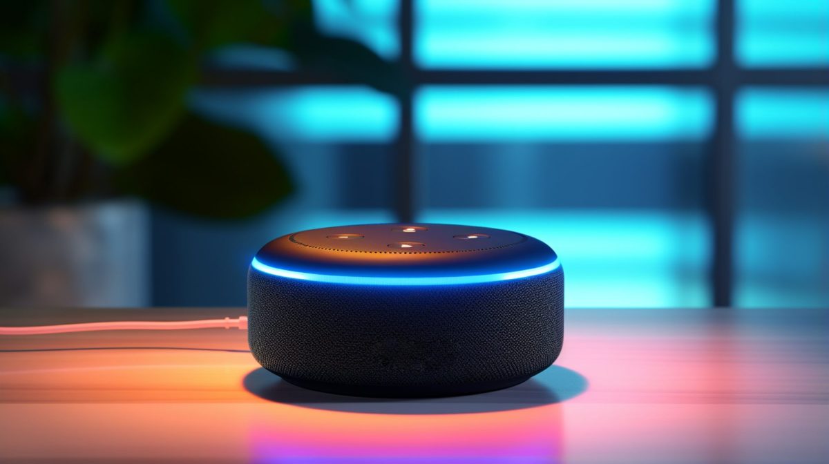 KI-generiertes Bild eines Amazon Echos auf einem Tisch