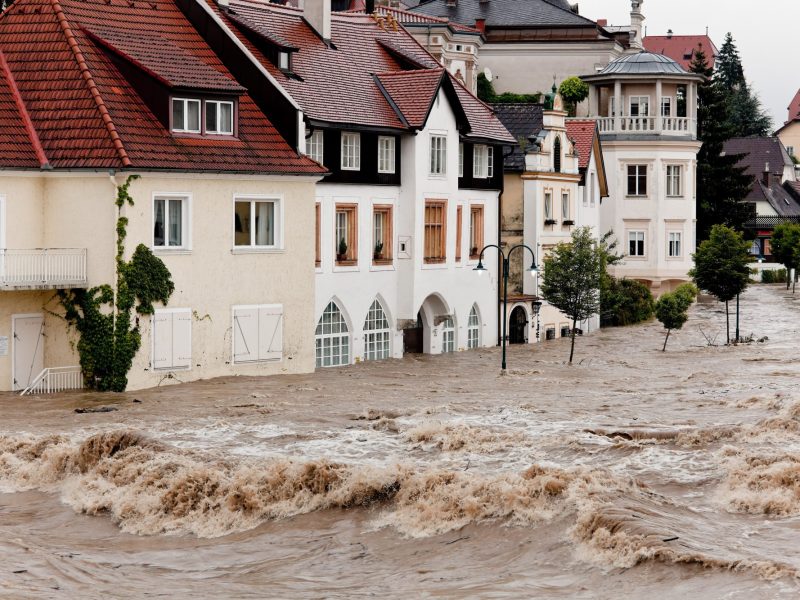 Hochwasser und Überflutung in Steyr, Österreich