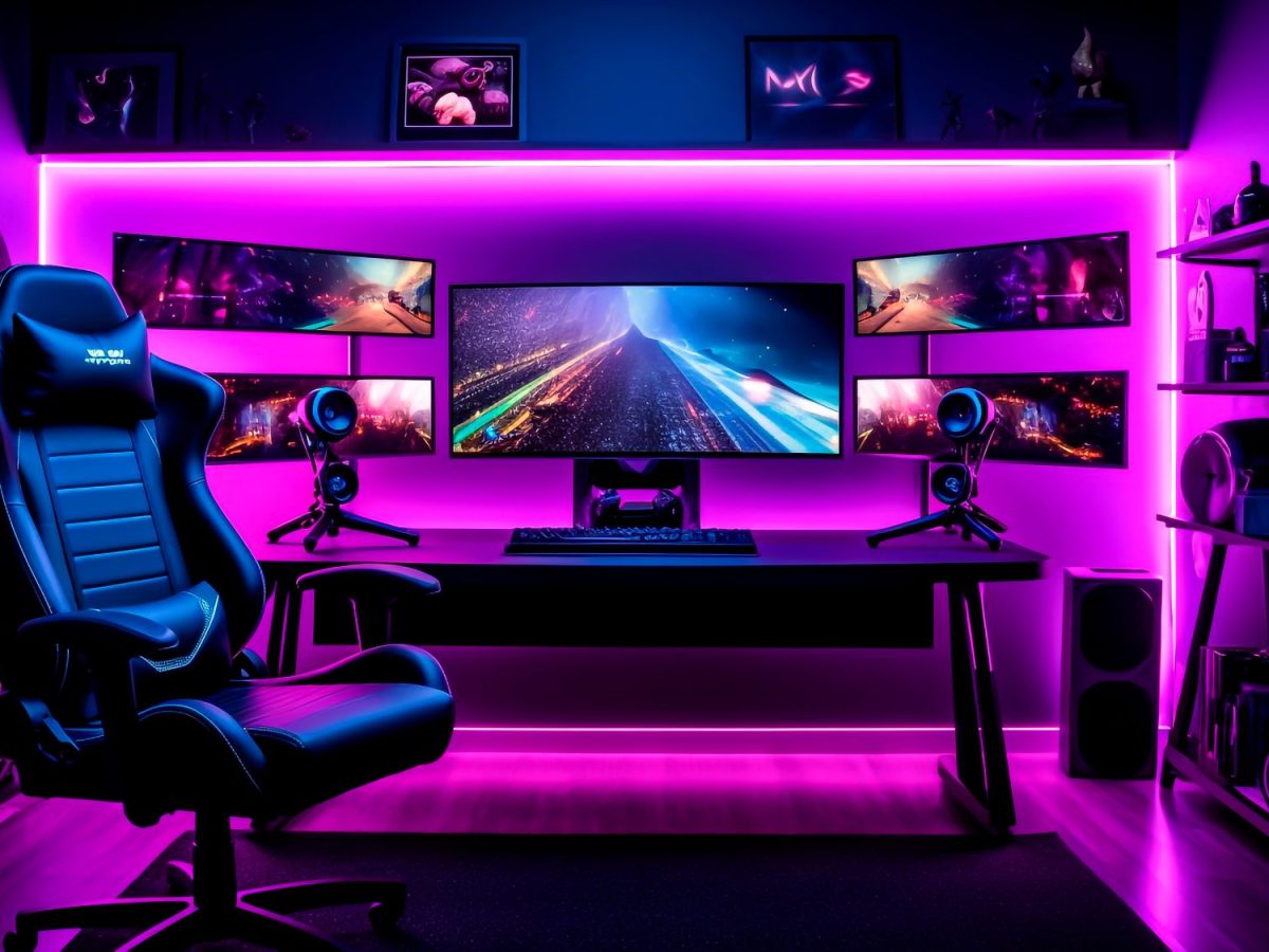 Gaming-Stuhl in einem Zimmer.