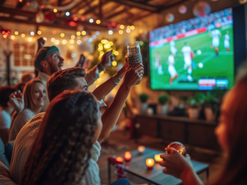 Menschen in einer Bar beim Public Viewing