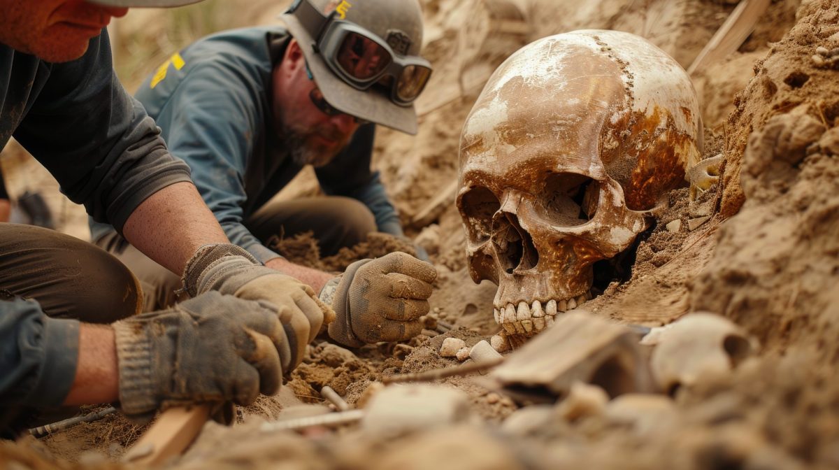 Forscher arbeiten an einem archäologischen Fund.