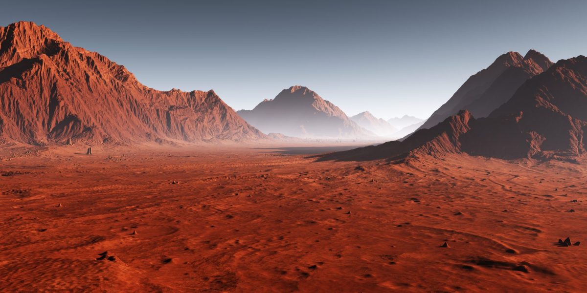 3D-Illustration einer Landschaft auf dem Mars.