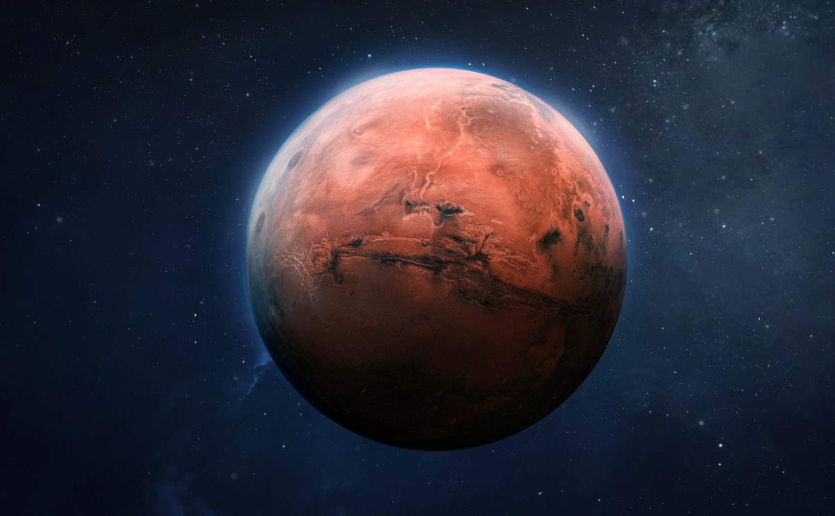 Mars im Weltall. (Computer-gestÃ¼tzte Aufnahme)