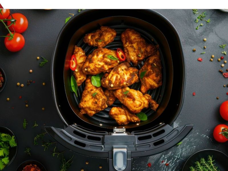 Essen im Behälter einer Heißluftfritteuse