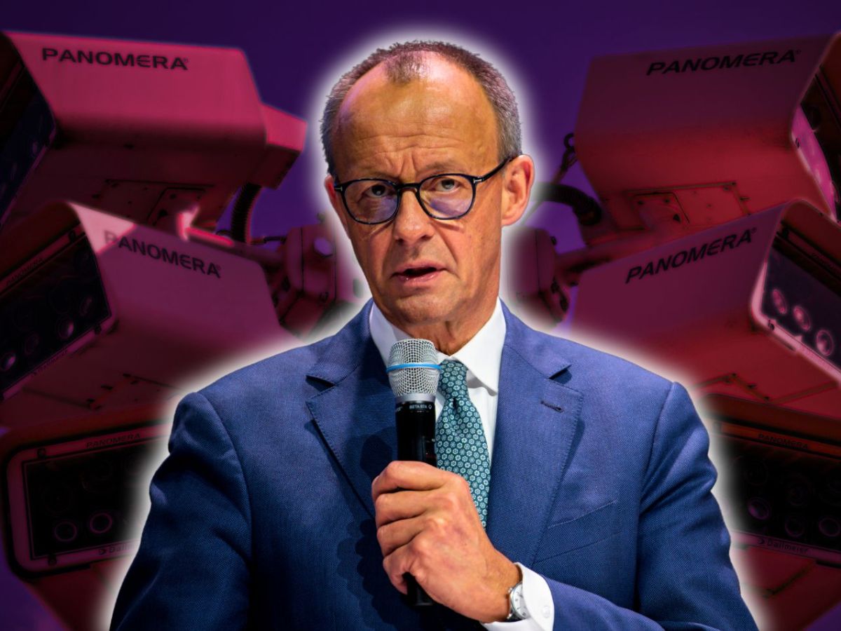 Friedrich Merz vor Ãœberwachungskameras