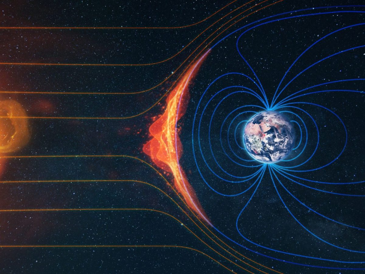 Sonnenwinde treffen auf die Erde. (ComputergestÃ¼tzte Grafik)