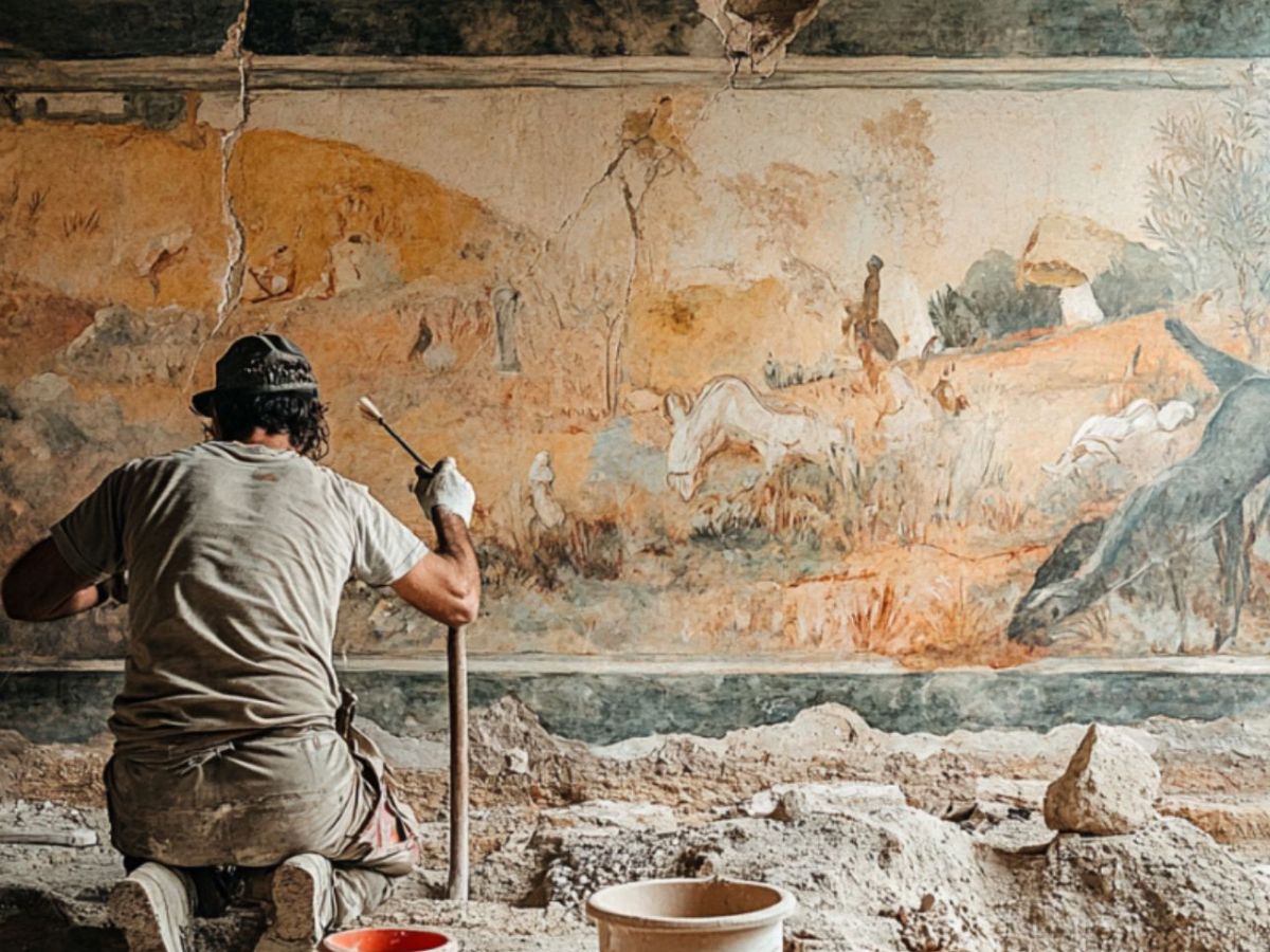 Gemälde als archäologischer Fund (KI-generiertes Bild).
