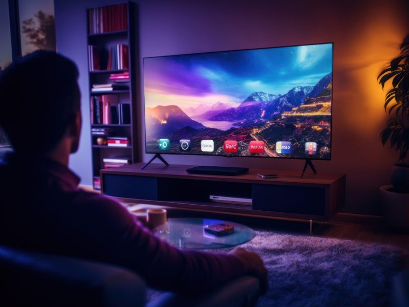 Person sitzt vor einem Fernseher