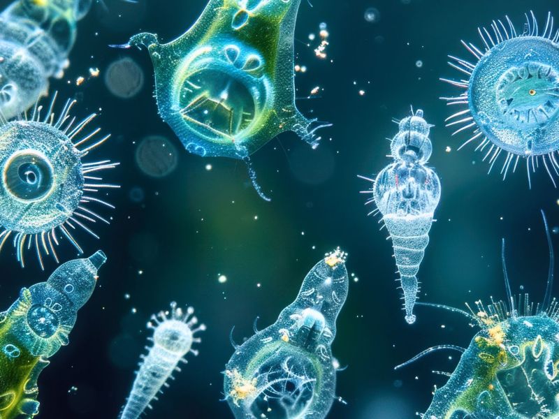 KI-generiertes Bild von Plankton und kleinen Organismus.